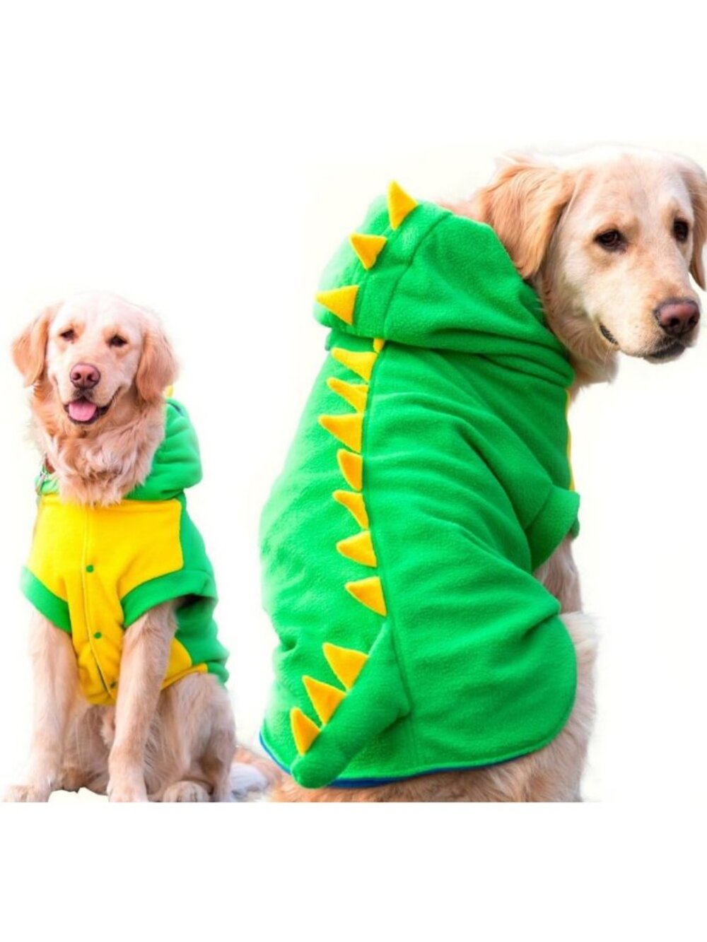 Large Dog Dinosaur Costume - Warm Fleece Hoodie with 3D Spikes & Tail, 6XL